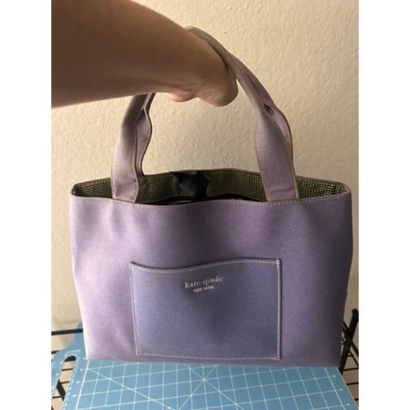 Kate Spade Purple Tote Bag | Structured Handbag with Pocket and ribbon tie top - Picture 6 of 10